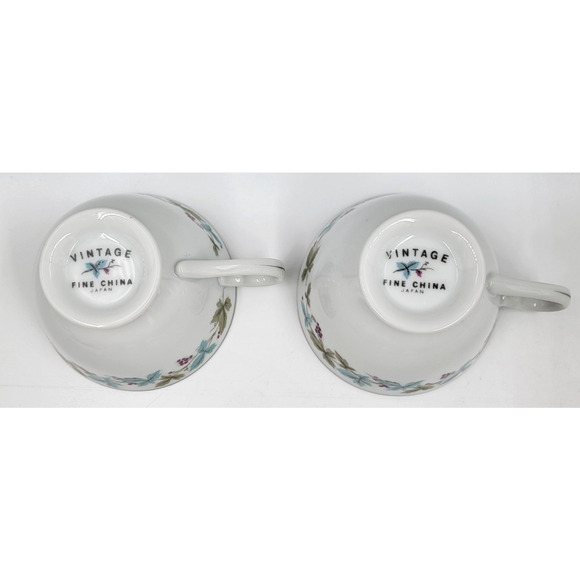 Vintage Fine China Japan 6701 Grapevine Blue Green Leaves Cup & Saucer Set of 2 - Picture 6 of 11
